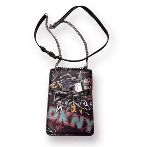DKNY Cleo North‎ South Phone Crossbody Chain Strap Graffiti Leather Shoulder Bag